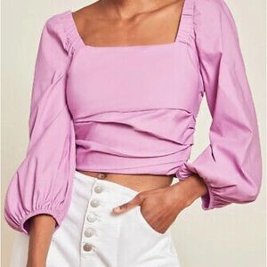 Veronica Beard Pink Puff Sleeve Crop Blouse
